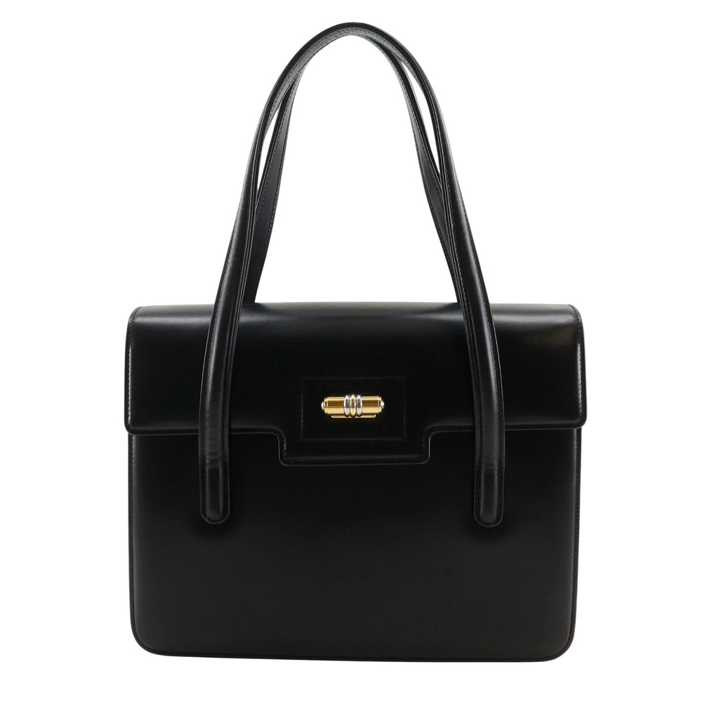 Gucci Top Handle Bag Calfskin Turn Lock Closure Black